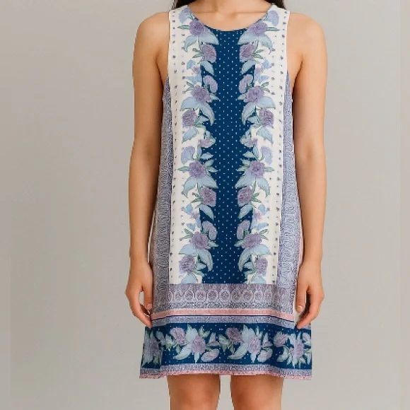 AEROPASTLE White and Blue Floral Shift Dress Size S (Like XS-S) - Picture 2 of 12
